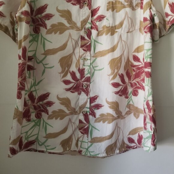 VSTR Men's XXL Off White Cotton Floral Hawaiian Short Sleeved Button Up Shirt - Picture 6 of 16